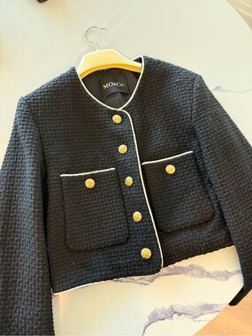 MO&Co. Black Cropped Tweed Jacket with Gold Buttons